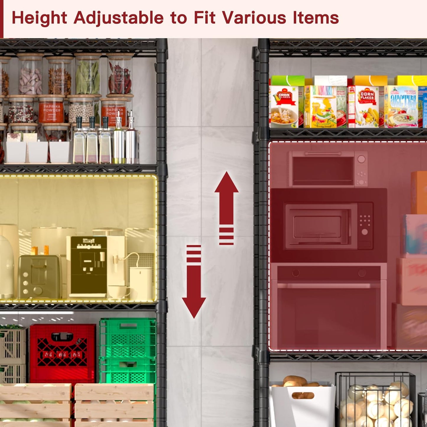 PrimeZone Wire Metal Storage Shelves - 5 Tier Adjustable NSF-Certified Heavy Duty Garage Shelving Unit Organizer Rack, Steel Utility Shelf for Kitchen, Pantry, Closet, 35.5" W x 14" D x 72" H, Black