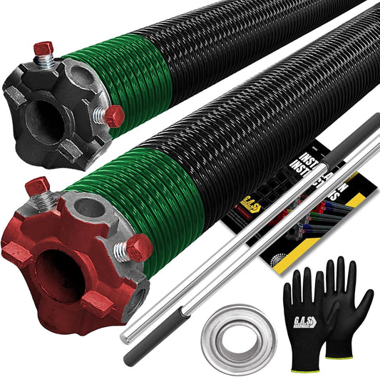 Garage Door Torsion Springs 243x2x30, Includes 1” Steel Bearing, Gloves, and Winding Bars for The Left and Right Side of Garage Door Precision E-Coating 5-Year Warranty Minimum 30,000 Cycles (Pair)