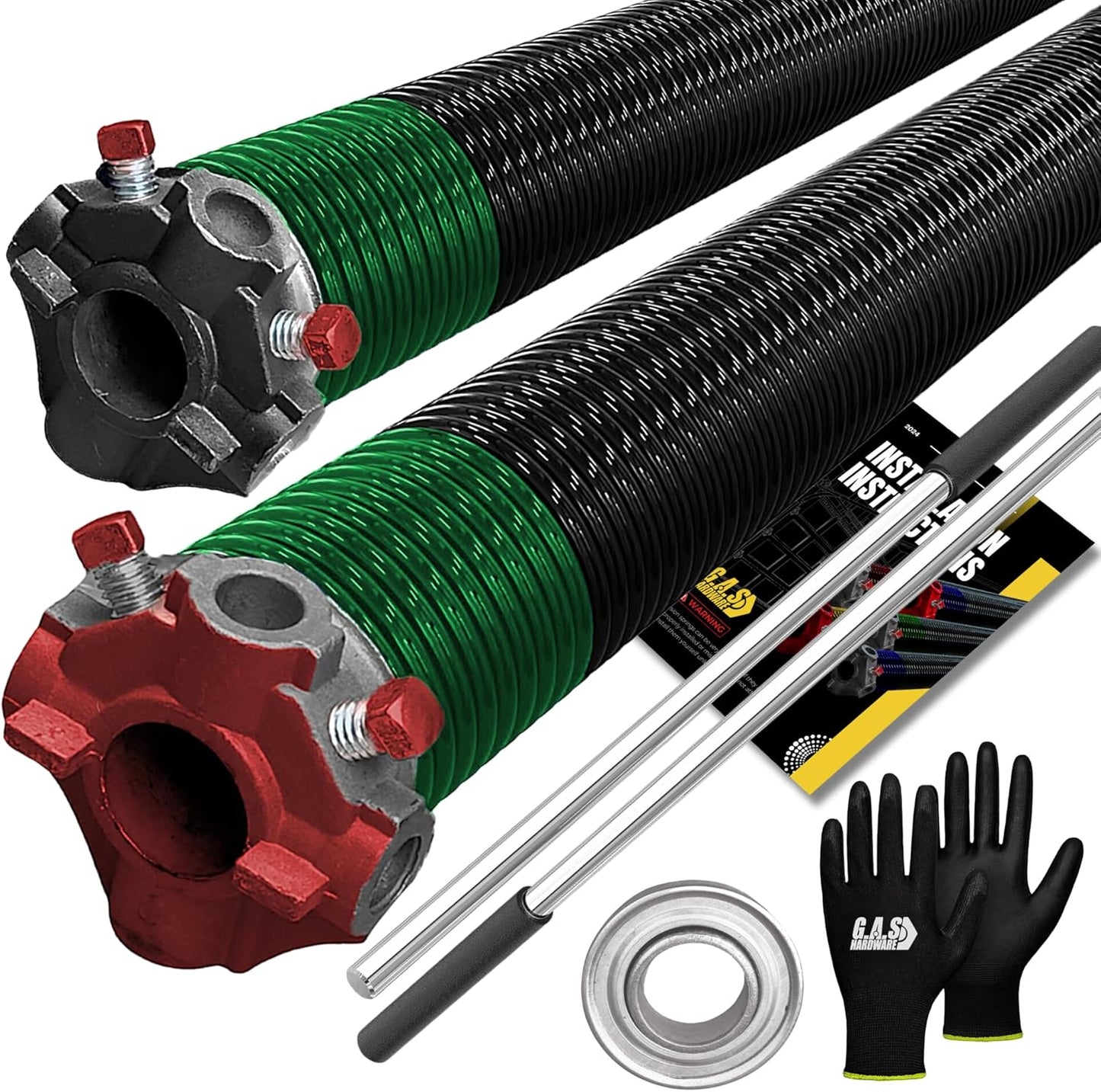 Garage Door Torsion Spring 243x1.75x38 Includes 1” Steel Bearing, Non-Slip Gloves, and Winding Bars for Left and Right Side of Garage Door Precision E-Coating 5-Year Warranty Min. 30,000 Cycles (Pair)