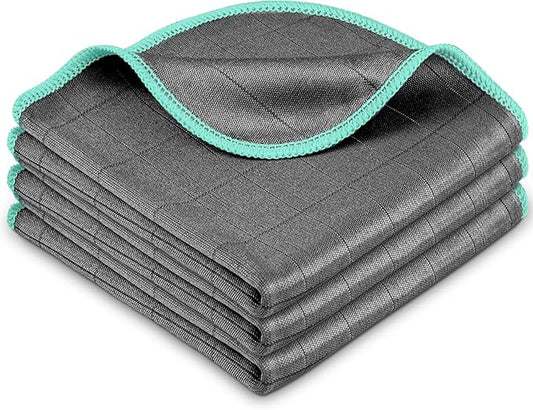 Airlab Microfiber Cleaning Cloth for Glass Cleaner Window Polishing Car Auto Detailing Lint Free Drying Dishes Kitchen Bathroom Magic Cleaning Cloths, Pack of 3, 12" x 12", Grey-Green