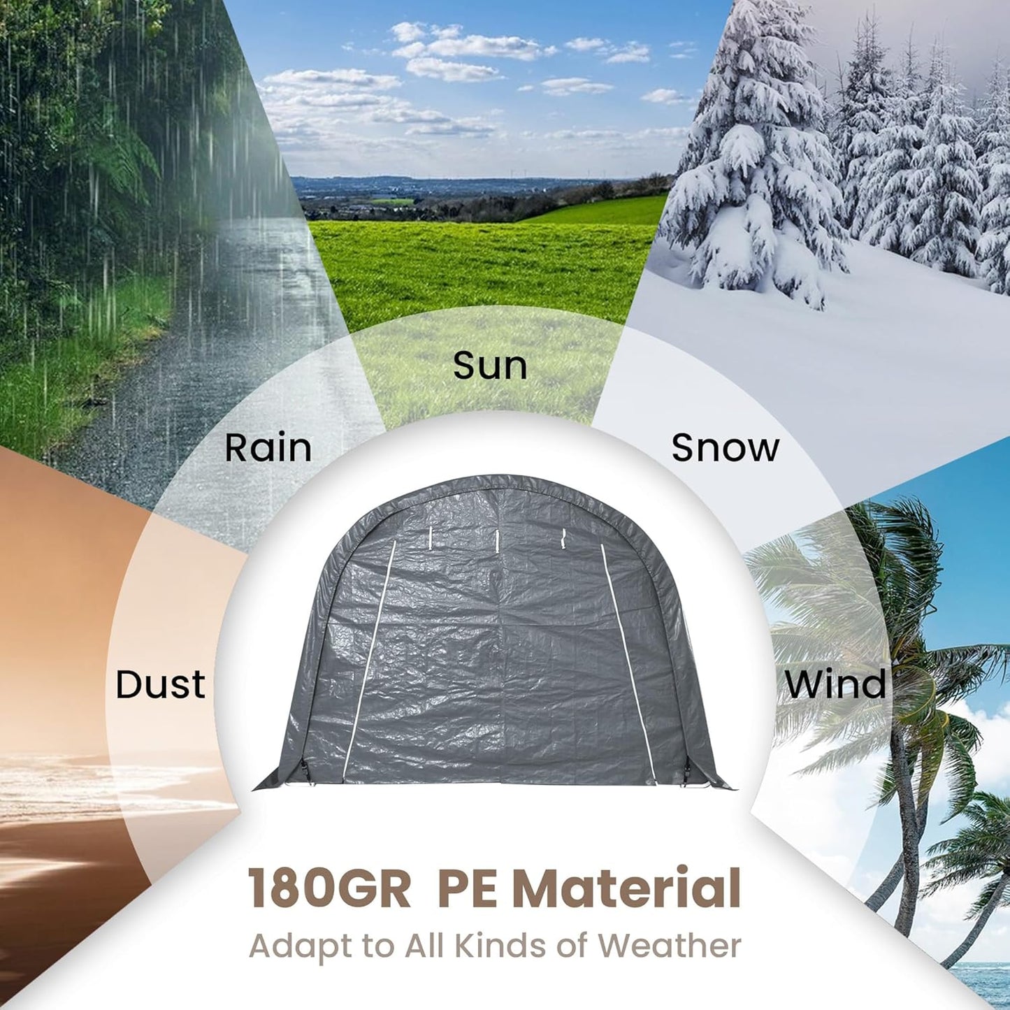 SUNBURY Carport, Round Portable Garage, Outdoor 13x20 ft Heavy Duty Carport, Tensioner and 2 Roll Up Doors Waterproof PE Fabric Car Port, Garage, Storage Shed, Tent for Storage, SUV, Grey