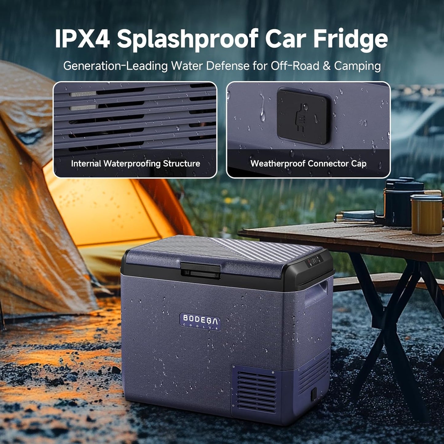 BODEGACOOLER 12v Car Refrigerator, 63QT(60L) IPX4 Waterproof Electric Cooler, APP Control Car Fridge with 12/24V DC 110-240V AC, -4℉~68℉, Portable Freezer for Truck Van RV Camping, Travel,Home