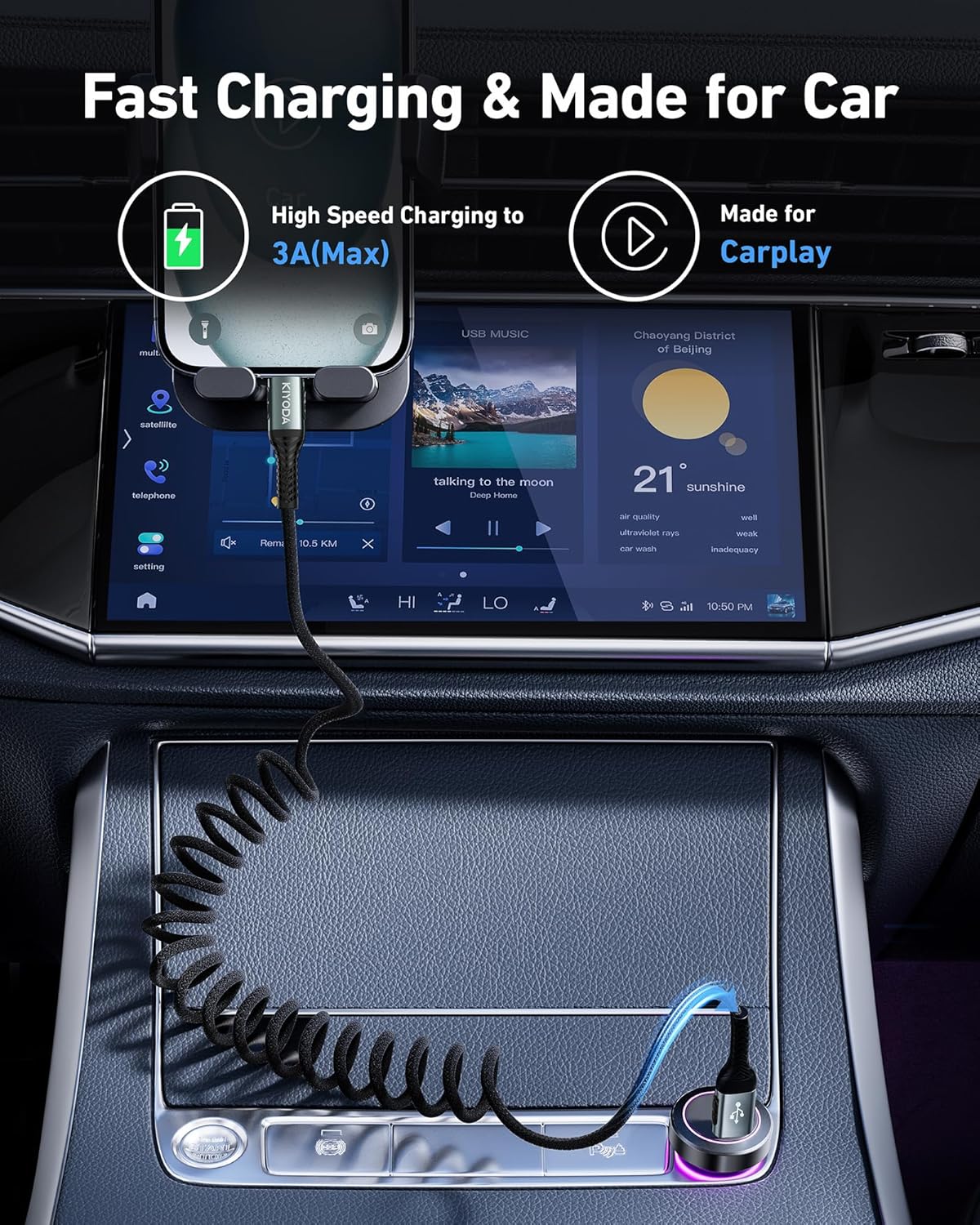 USB C Cable 3FT, 2Pack Coiled Braided USB A to Type C Charger Cable for Car 66W Fast Charging Cord Compatible with iPhone 16 15, iPad, Samsung Galaxy, Google Pixel, Moto, TCL, LG Phones and More