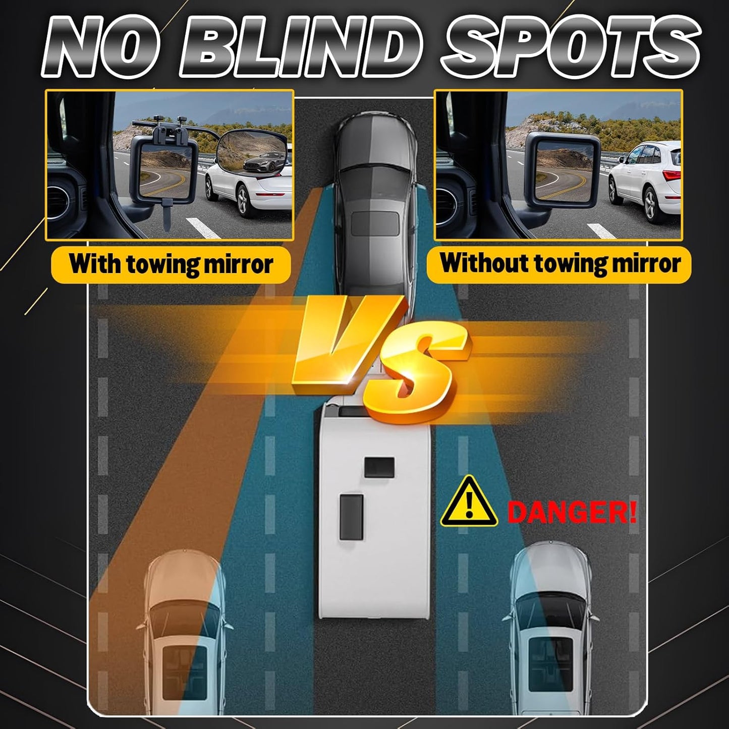 Universal Clip on Towing Mirrors Extensions for Towing, Side Mirror Extenders for Towing with RainProof, Convex Rearview Mirror, Tow Mirrors for Car Truck Trailer RV SUV, 2 Pack