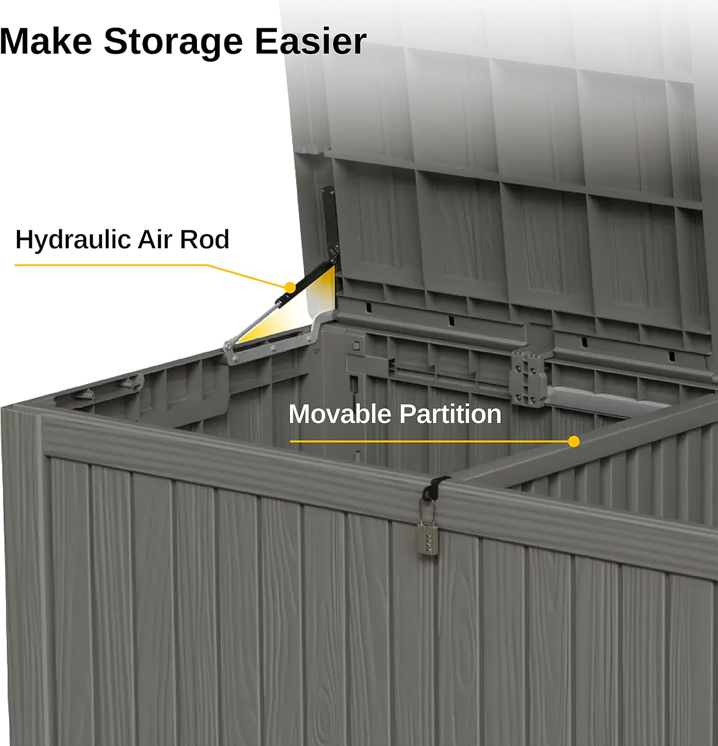 EAST OAK Outdoor Storage Box, 150 Gallon Deck Box, Large Resin Storage Bin for Patio Cushions, Gardening Tools, Lockable, Waterproof and UV Resistant, Grey