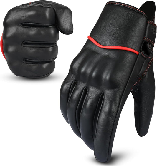 aasportx Motorcycle Gloves - Men's Leather Motorbike Gloves with Touchscreen Function - Non-Slip Pads for Men & Women