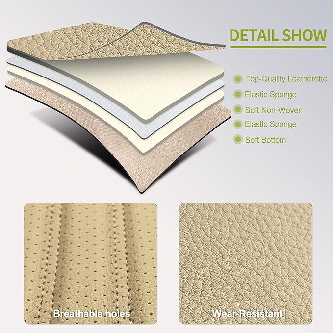 AOOG Leather Car Seat Covers, Leatherette Automotive Seat Cover for Cars SUV Pick-up Truck, Universal Non-Slip Car Seat Cover Waterproof Protectors Interior Accessories, Rear, Beige