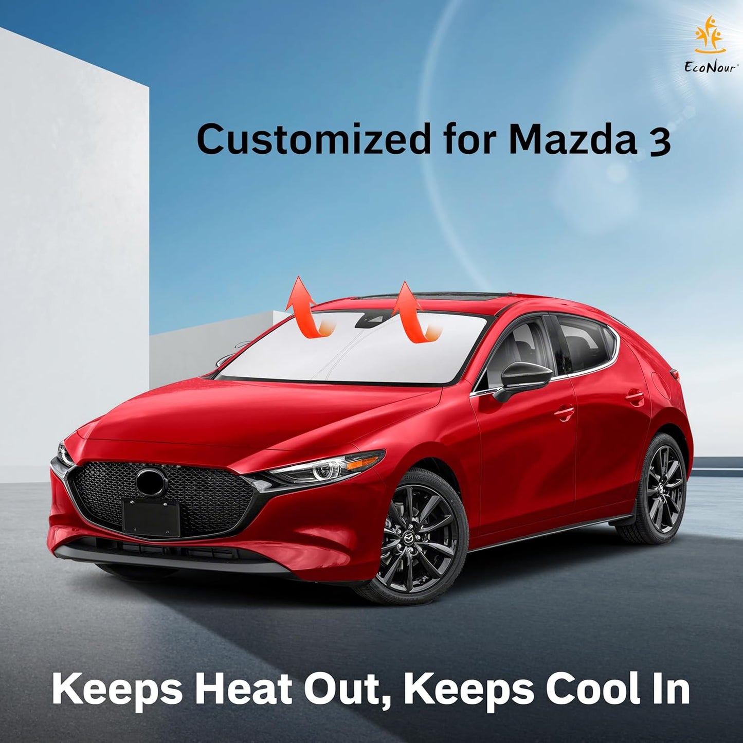 Mazda 3 EcoNour Car Windshield Sunshade 2019-2025 - 240T Polyester Material Cars Sun Visor Reflector Blocks UV Rays - Foldable Sunshade Interior Protection Accessories