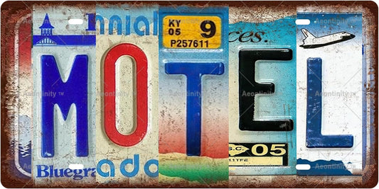 MOTEL Space Vintage Metal Tin Sign License Plate Bar Cafe Garage Cave Home Room Wall Bathroom Farmhouse Garden Porch Patio Decor, 12 x 6 Inch