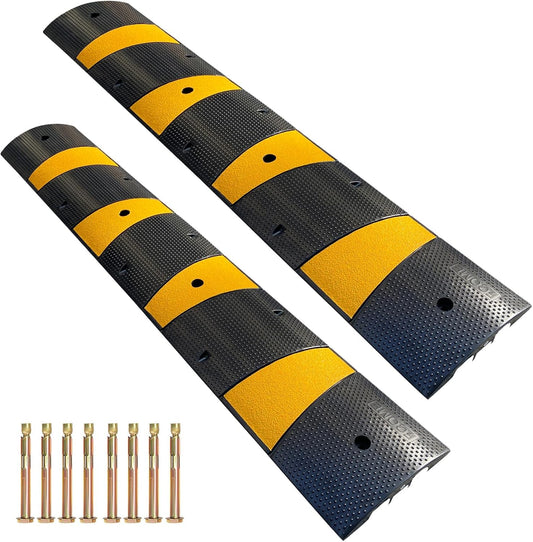 Rubber Speed Bump 6 Feet Rubber Driveway Modular Heavy Duty Speed 72.4 x 12 x 2.4 Inch Cable Protector Ramp for Garage Gravel Roads Asphalt Concrete, 6Ft-Speed Bump (2 Pack 6ft Speed Hump)