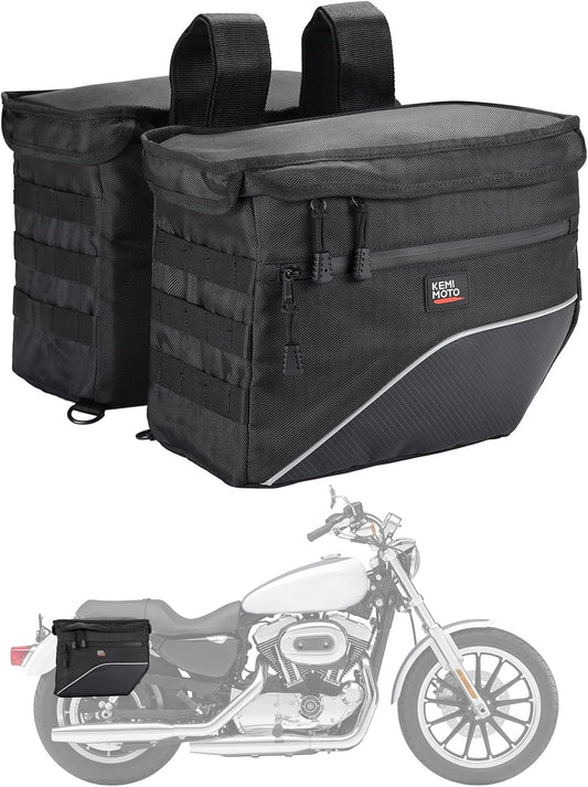 KEMIMOTO Upgrade Motorcycle Saddle Bags Middle-Sized Throw Over Saddlebags Orange Liner Scooter Panniers 26L Universal Compatible with Softail Sportster Cruiser Motorbike Dirt Bike