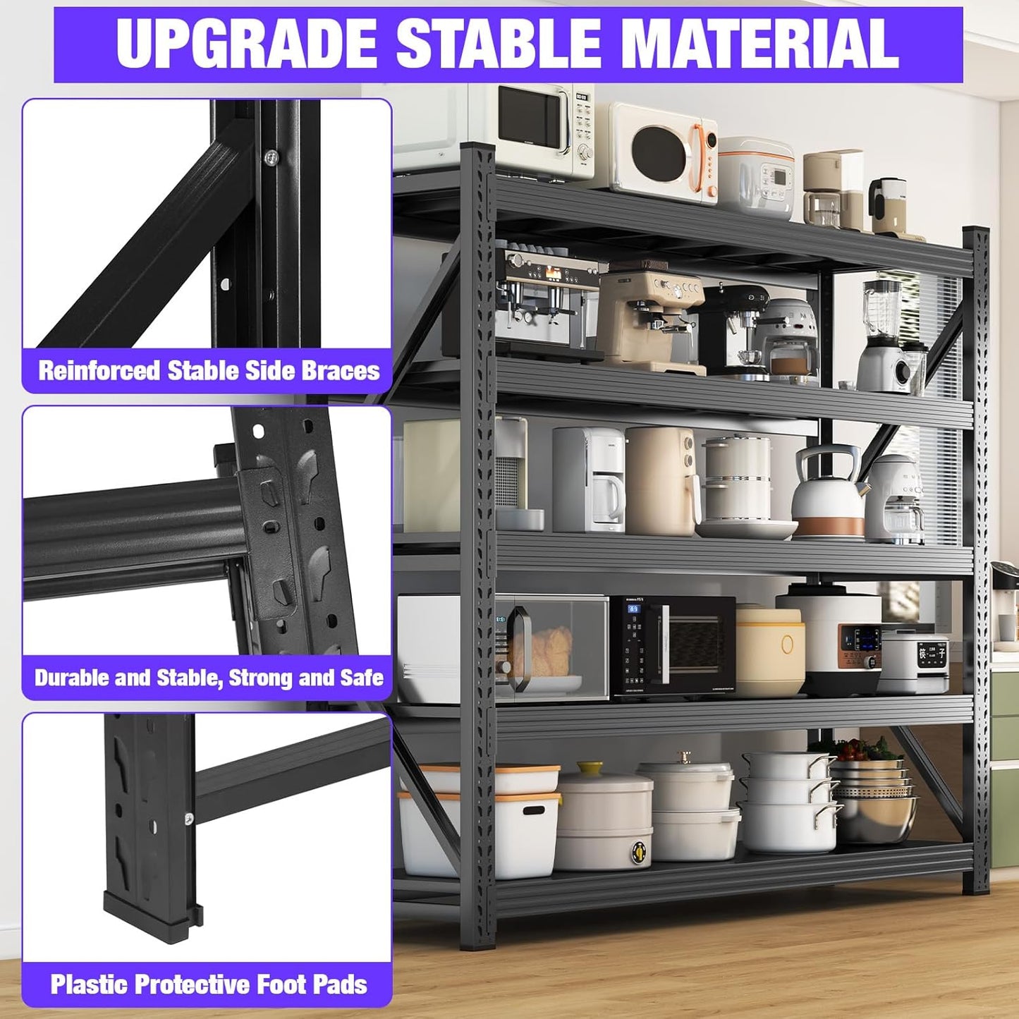 Metal Garage Shelving Unit, Heavy Duty 5-Tier Adjustable Wire Storage Rack, 8000 LBS Loads Industrial Utility Shelves for Garages, Warehouses, Kitchen, Black, 71" W x 24" D x 71" H