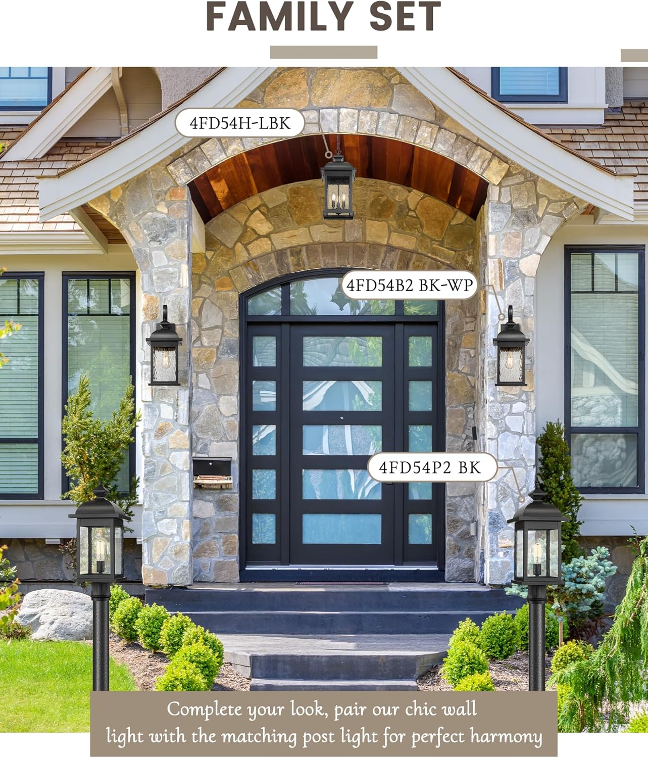 FEMILA 21" Outdoor Wall Light Fixture, Rust-Proof Waterproof Outdoor Wall Light, Ideal for Porch, Patio, Entryway,Garage, with Water Ripple Glass, 4FD54B2 BK-WP