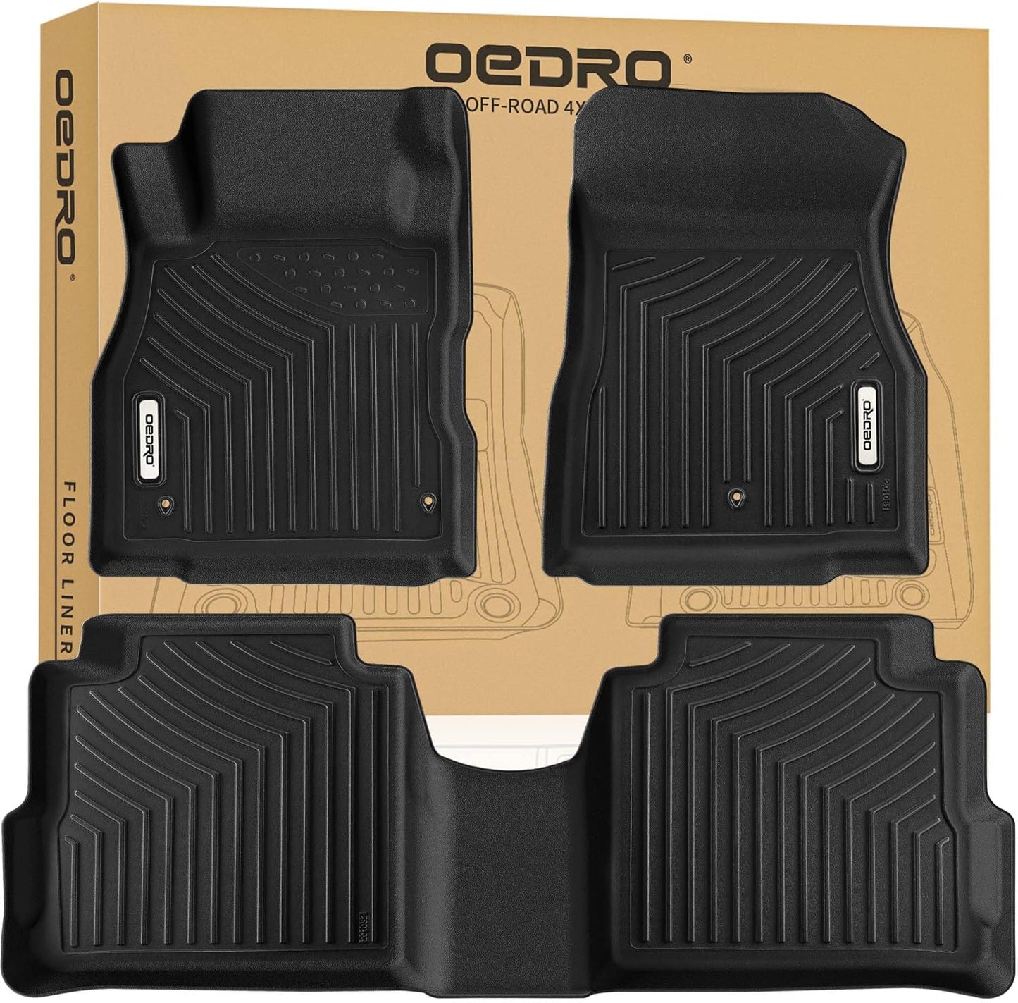OEDRO Floor Mats Compatible with 2018-2024 Nissan Kicks, Custom Fit Front & 2nd Seat Black TPE All-Weather Guard 2 Row Floor Liner Set