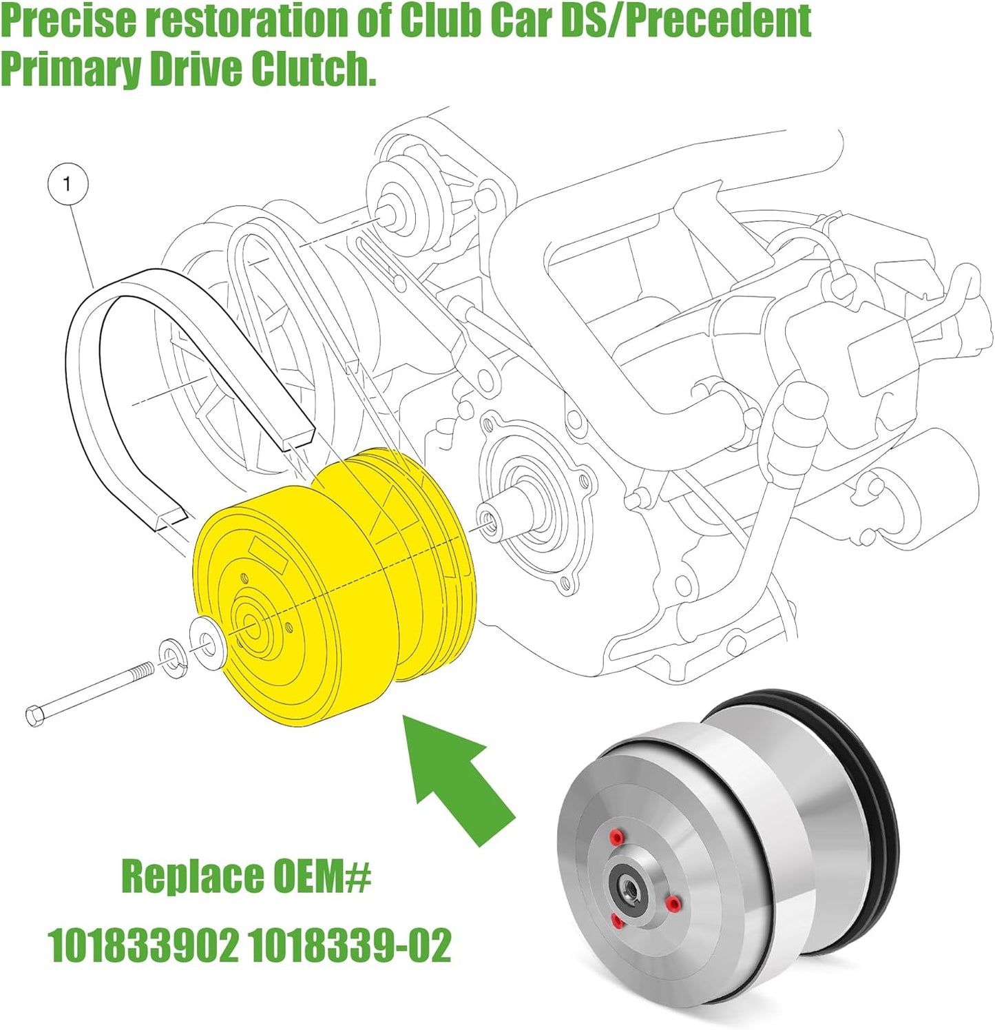 10L0L Golf Cart Drive Clutch for Club Car DS (1997-2015) & Precedent (2004-2015) | Compatible with FE290 & FE350 Engines | Direct Replacement OEM 1018339-02 & 1018329-02