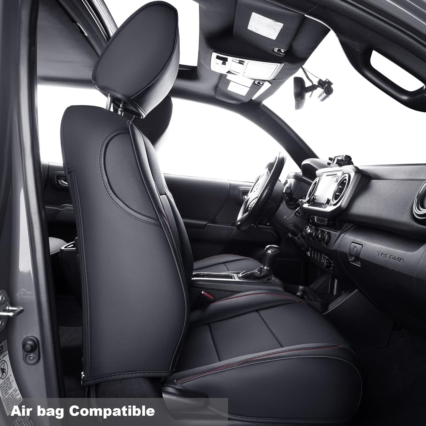 LUCKYMAN CLUB Tacoma Custom Fit Seat Covers for 2016-2023 Tacoma Crew Cab with Faux Leather (Black & Red)