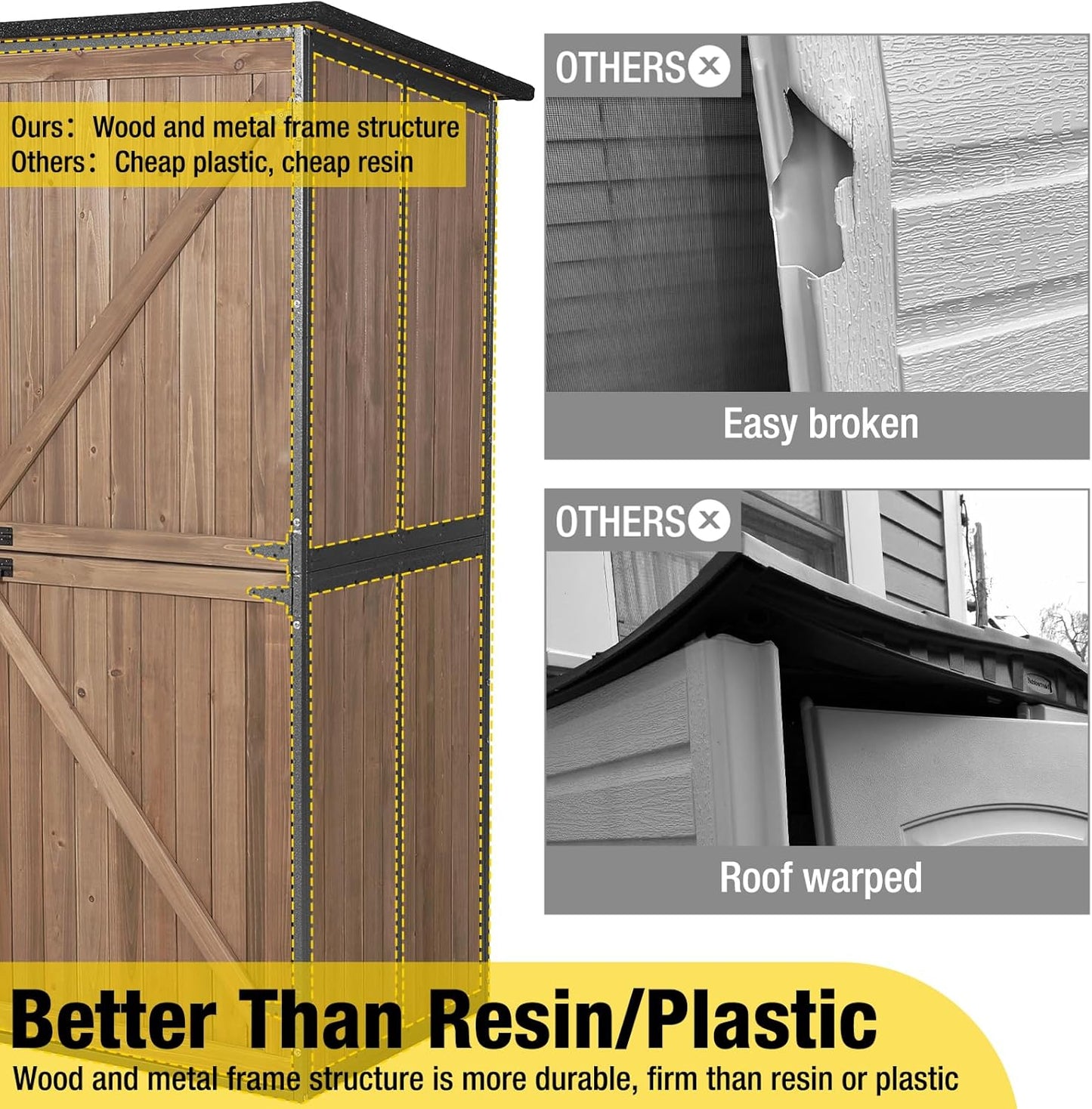 Aivituvin Outdoor Storage Shed Upgraded with Strong Metal Frame Garden Tool Shed Storage House Cabinet with Adjustable Shelfs and Wooden Floor 4.6 x 2.42FT (Dark Brown)