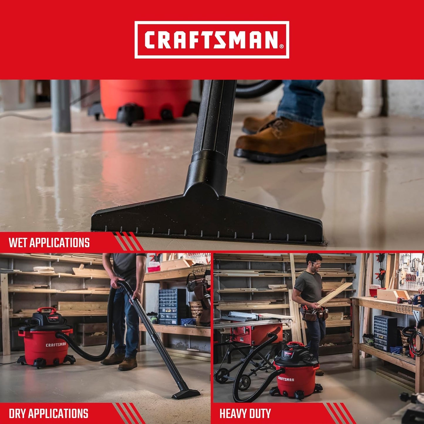 CRAFTSMAN CMXEVBE17595 16 Gallon 6.5 Peak HP Wet/Dry Vac, Heavy-Duty Shop Vacuum with Attachments and Additional General Purpose Filter