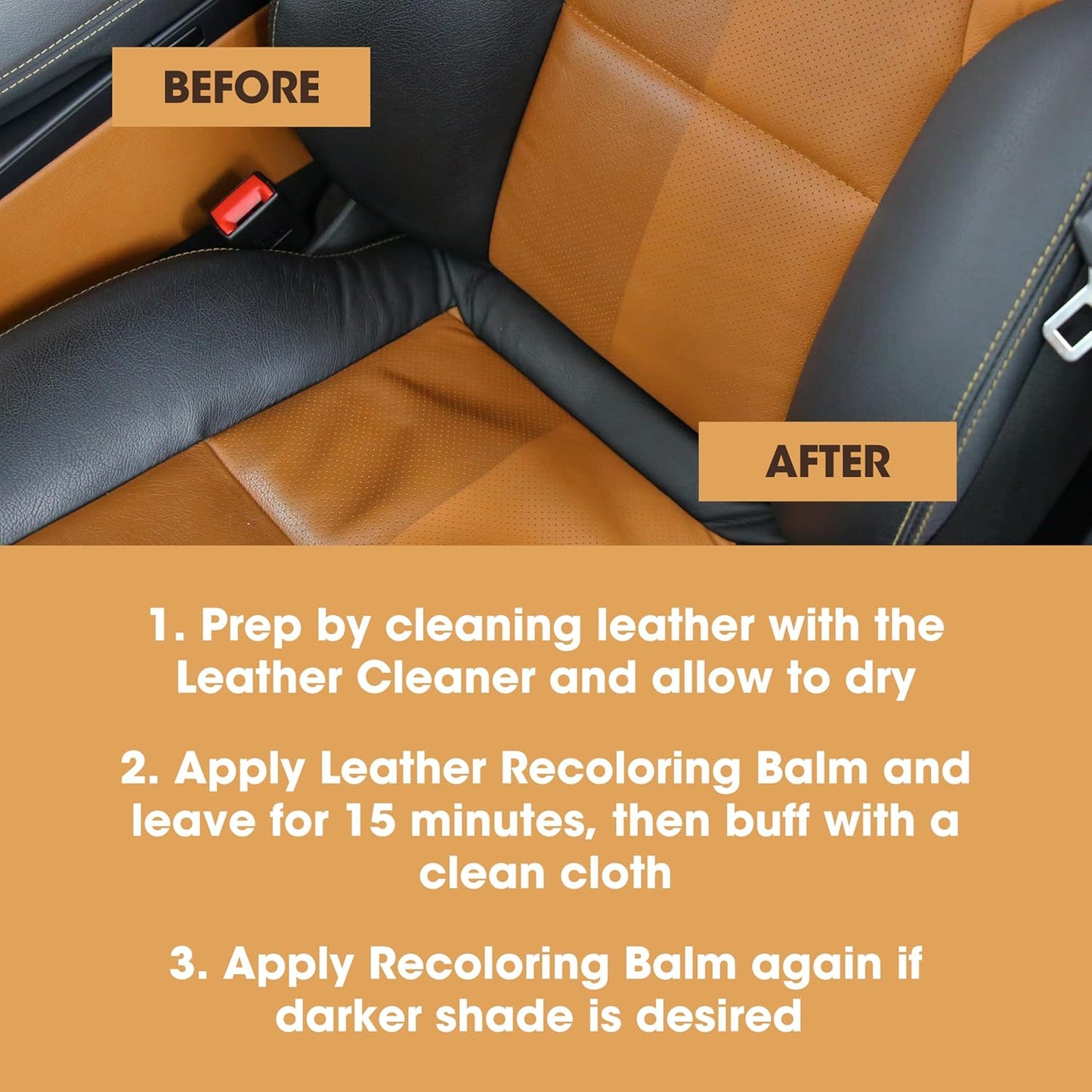 Furniture Clinic Leather Easy Restoration Kit | with Leather Recoloring Balm, Cleaner, Sponge, and Cloth | Leather Repair Kit for Scratched and Faded Furniture (Medium Brown)