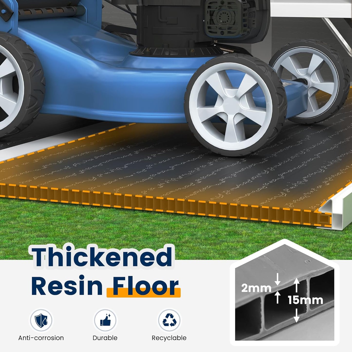 UDPATIO Outdoor Storage Shed 8 x 8 FT, Resin Garden Sheds Plastic Patio Outdoor Storage with Lockable Door for Tool, Bike, Garbage Can Gray White