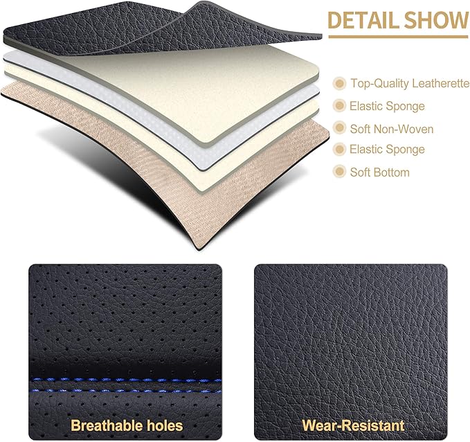 AOOG Leather Car Seat Covers for Cars SUV Pick-up Truck, Universal (Black & Blueline, Front Pair)