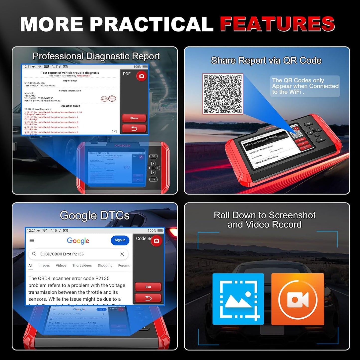 KINGBOLEN S800 OBD2 Scanner Diagnostic Tool,ABS SRS Engine at Automotriz Code Reader with 15 Resets,Oil SAS TPMS Gearbox Brake,FCA AutoAuth Automotive Scan Tool,AutoVIN,All Cars Lifetime F-Ree Update