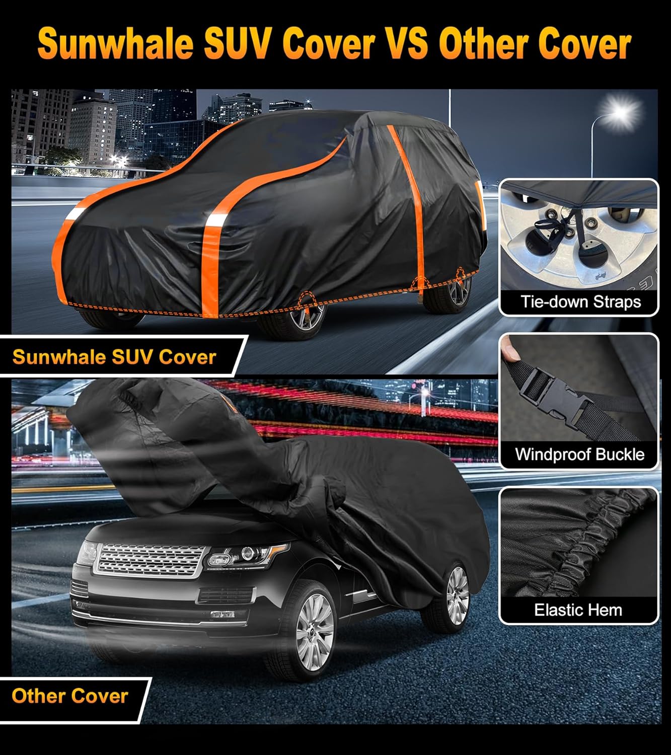 Car Cover Waterproof All Weather for SUV Automobiles UV Protection Snowproof Rain Sun with Door Zipper Full Exterior Outdoor Full Car Cover Universal Fit Up to 206"