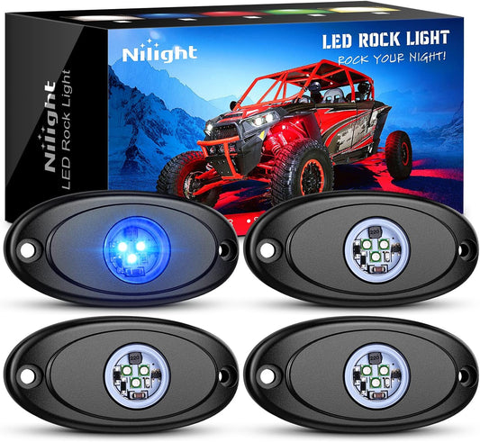 Nilight LED Rock Light 4PCS Underglow Wheel Well Pods Waterproof Exterior Underbody Roof Rack Side Lamps for Car Truck Pickups ATV UTV SUV Motorcycle Boat, Blue Color
