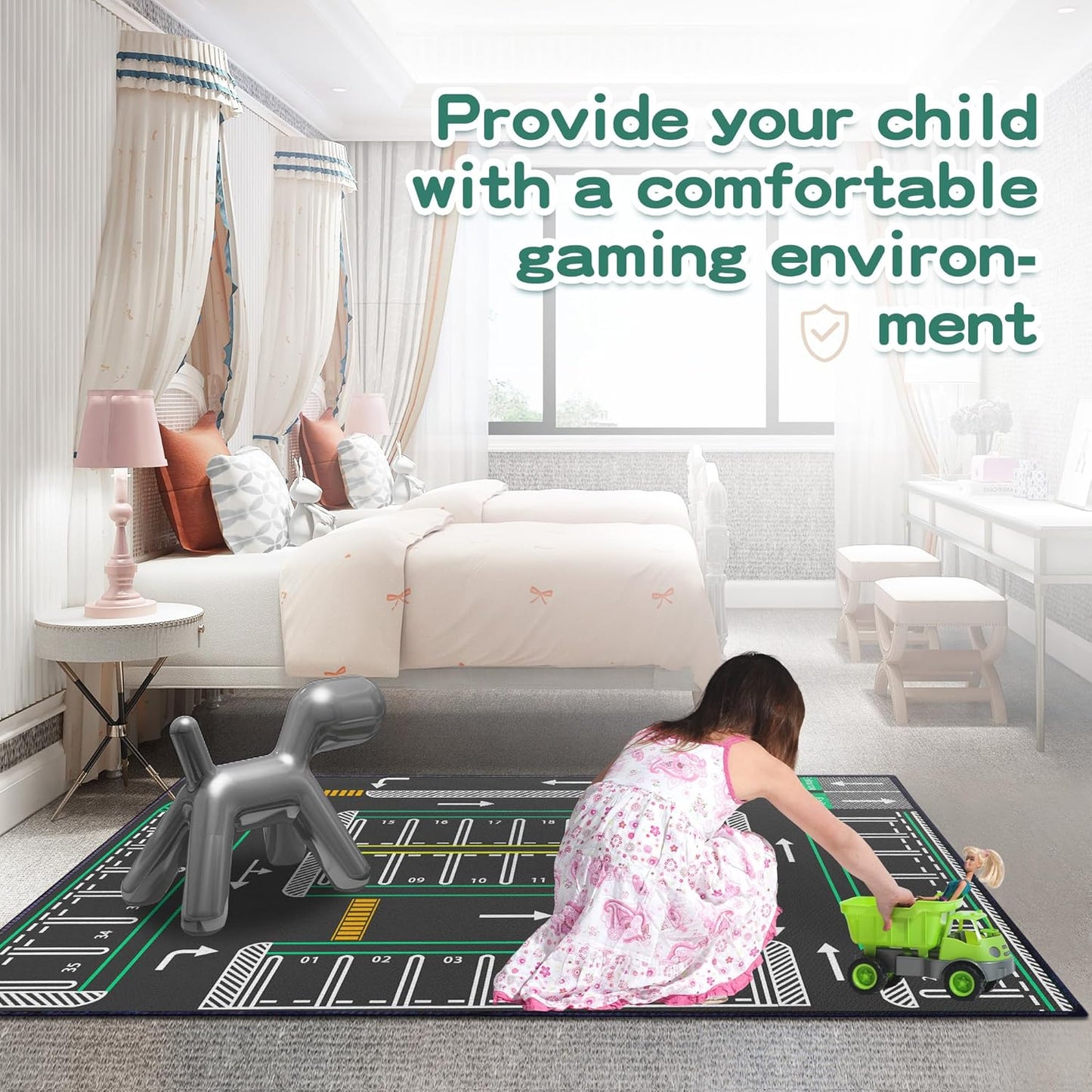 Play Rug for Playroom 59"x39" Traffic System Playmat Car Rugs for Toy Boys Carpet City Pretend Play Non-Slip Washable