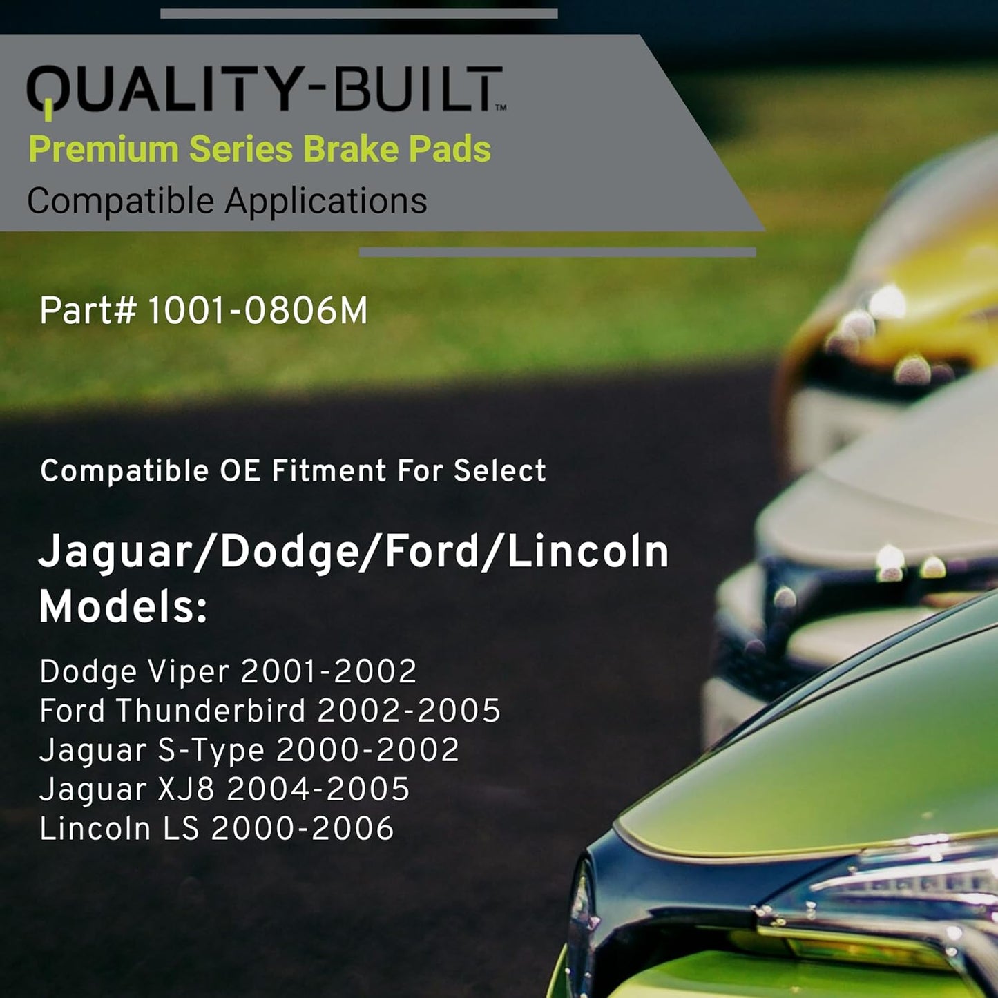 Premium Semi-Metallic Rear Brake Pads (1001-0806M) Compatible with Dodge Viper 2001-2002, Ford Thunderbird 2002-2005, Jaguar S-Type 2000-2002, Jaguar XJ8 2004-2005, Lincoln LS 2000-2006