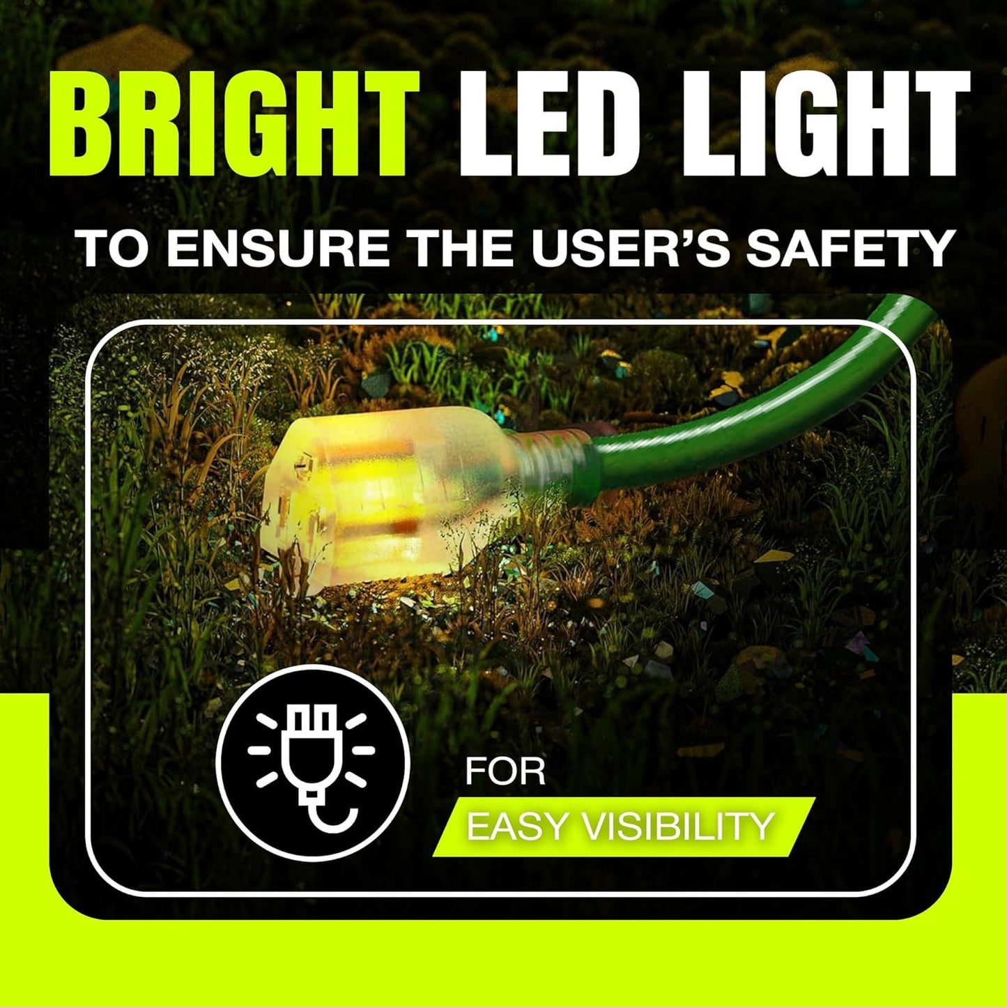 50ft Outdoor/Indoor Extension Cord 12/3 Gauge Extra Heavy Duty 3 Prong SJTW, Waterproof, Flexible Cold-Resistant Long Power Cord,15A 125V 1875W, Green by LifeSupplyUSA