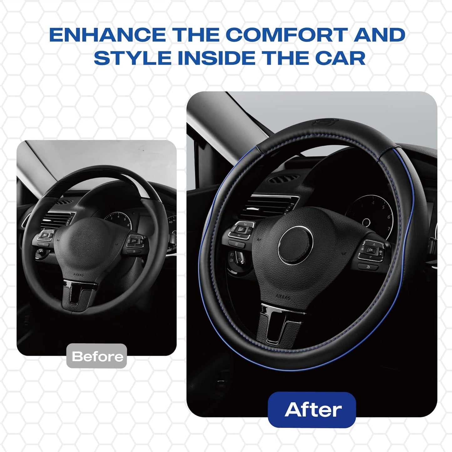 Skechers Memory Foam Steering Wheel Cover,Piping Microfiber Leather Steering Wheel Cover Sporty Universal Fit 14" 1/2-15" Car Wheel Protector for Men Women Fit Suvs,Vans,Sedans,Car,Trucks,Blue