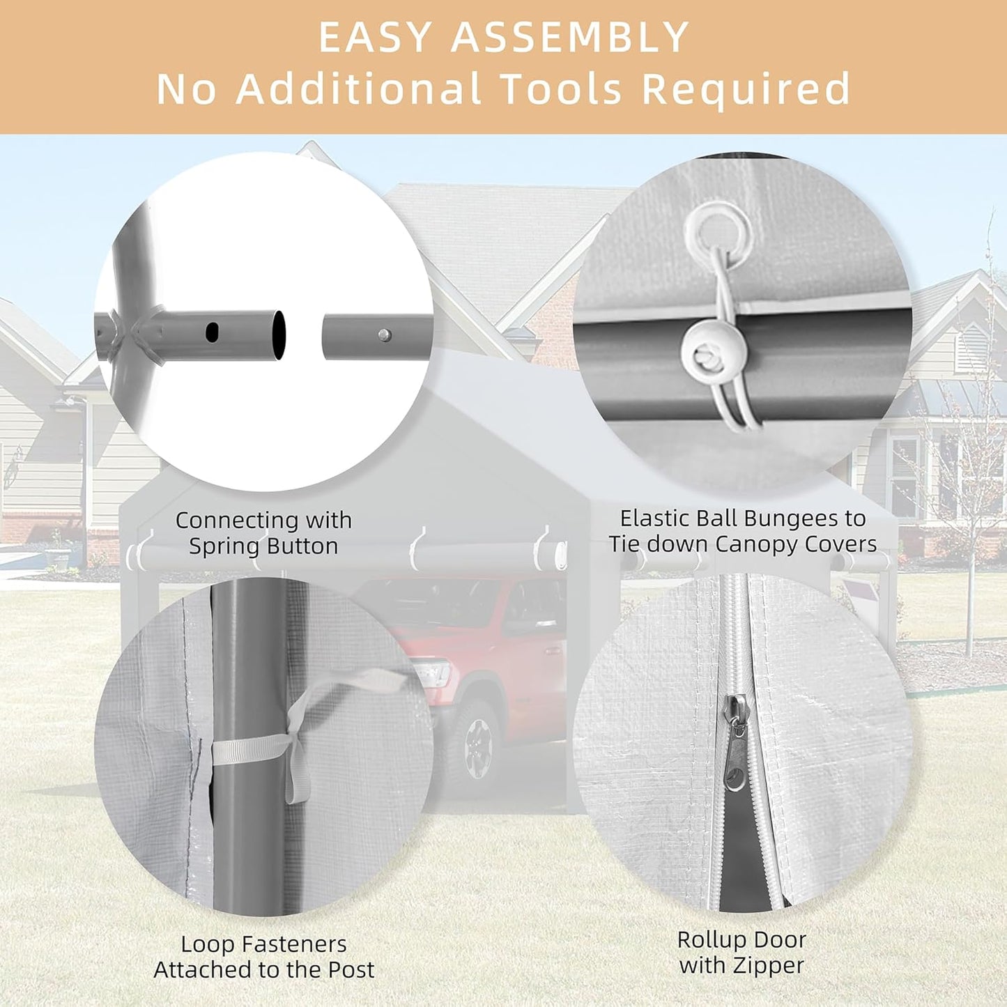 JY QAQA Carport, 12x20 FT Heavy Duty Carport with Removable Side Walls and Doors, Portable Garage with Roll-Up Window and Sandbags, Car Canopy with All-Season Tarp for Cars, Trucks, Boats, White