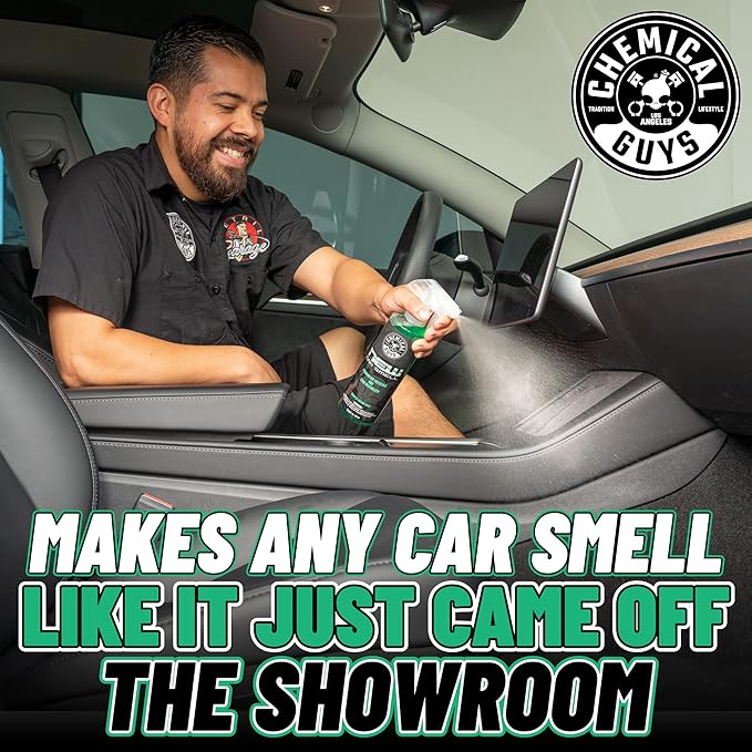 Chemical Guys New Car Smell Air Freshener and Premium Odor Eliminator Refreshes & Neutralizes Odors, Great Car Fresheners for Trucks, SUVs, RVs, and More - 16 oz
