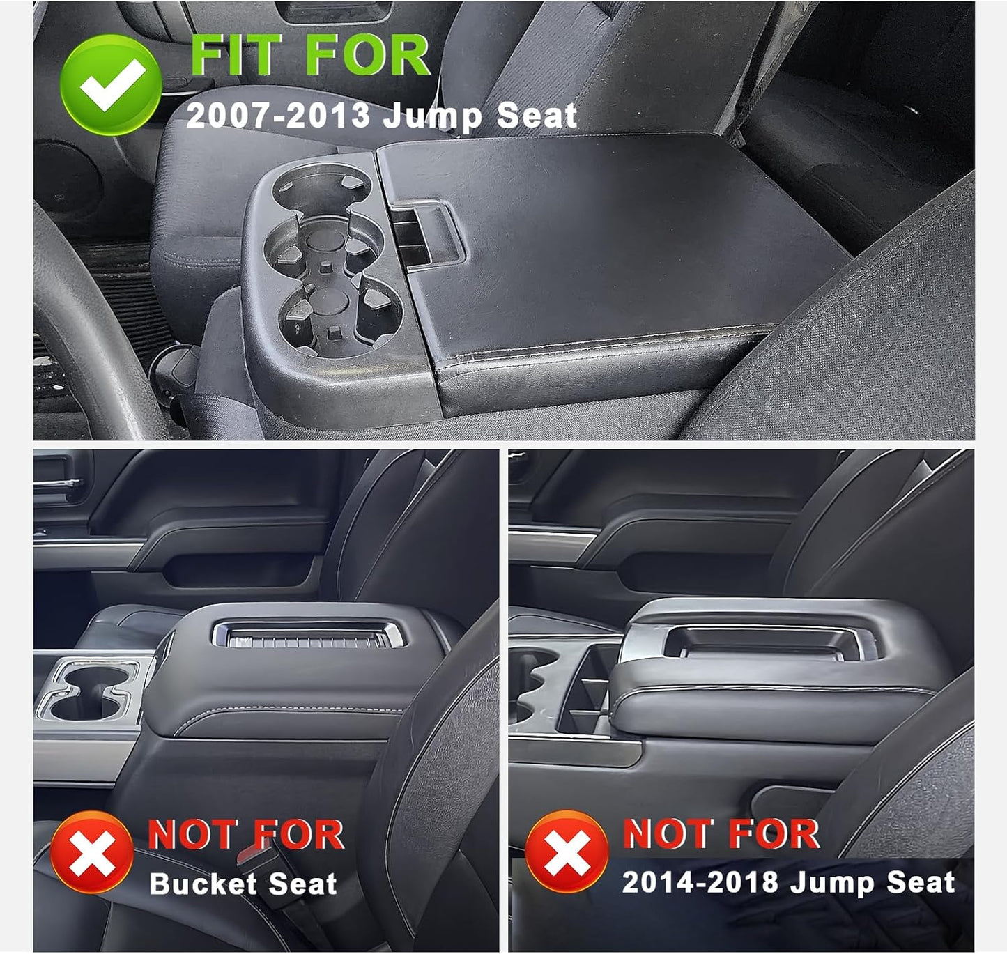 Muslogy Center Console Armrest Cover Compatible with Chevy Silverado/Tahoe & GMC Sierra/Yukon 2007-2013 Comfort Armrest Pad Arm Rest Cushion Vegan Leather Protector 1-Inch Extra Thick(Jump Seat ONLY)