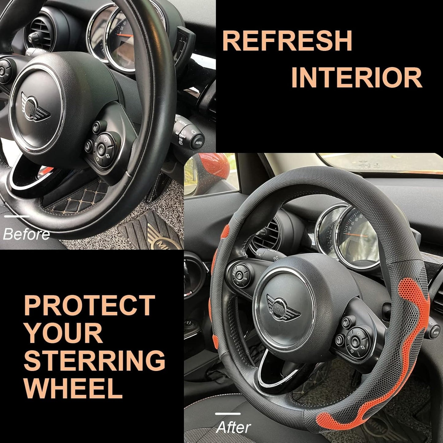 PINCTROT Comfy Grip Steering Wheel Cover, Anti-Slip Design, Universal 14.5-15 Inch(Silicone Orange)