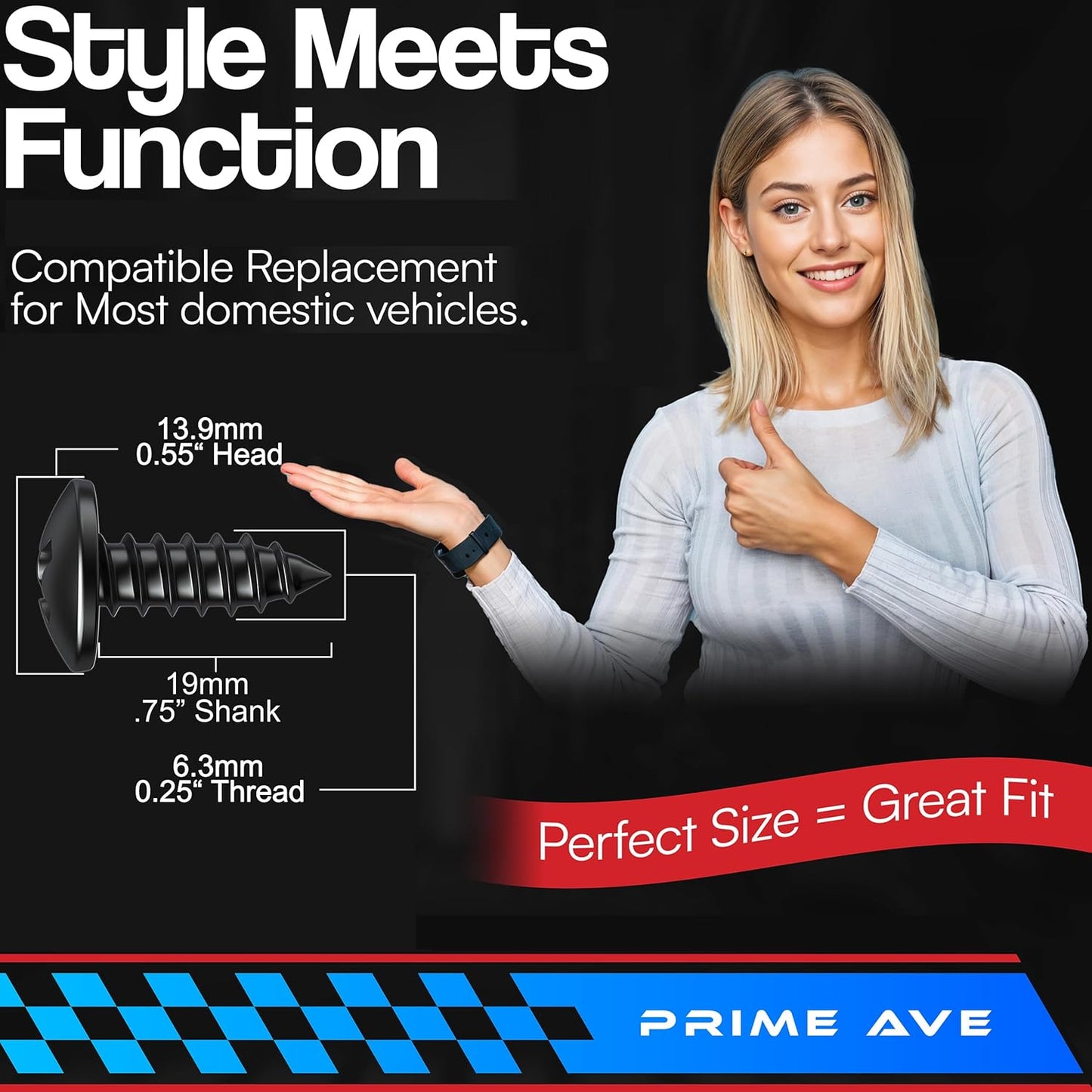 Black Oxide Stainless Steel License Plate Screws for License Plates, Frames, Covers - Rust Proof Licence Plate Screw Set for Front/Rear - Compatible with Chrysler Dodge Jeep Ram (Pack of 8)