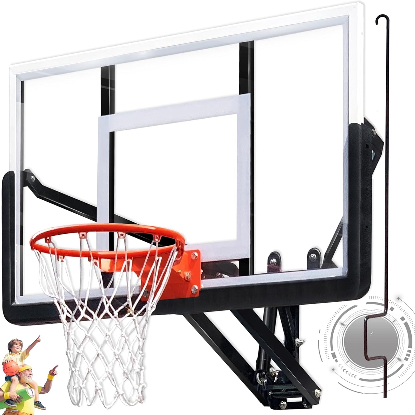54.5" Wall Mounted Basketball Hoop Adjustable Height Basketball Goal Indoor Outdoor Use Easy Assemble Perfect for Garage Fitness Center Barn School Gym Camp Driveway and More