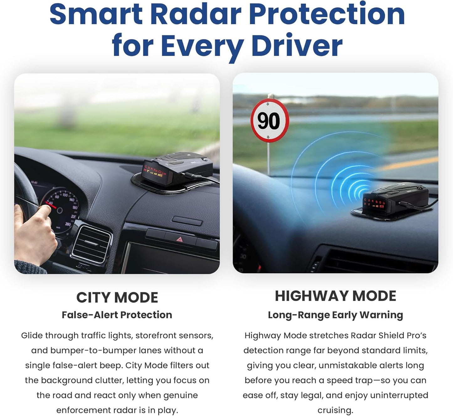 Speed Sentinel Radar Detector – 360° Police Speed Sentinel Radar Detectors for Cars with Voice Alerts, City & Highway Modes, False Alert Filtering VG-2 Immunity