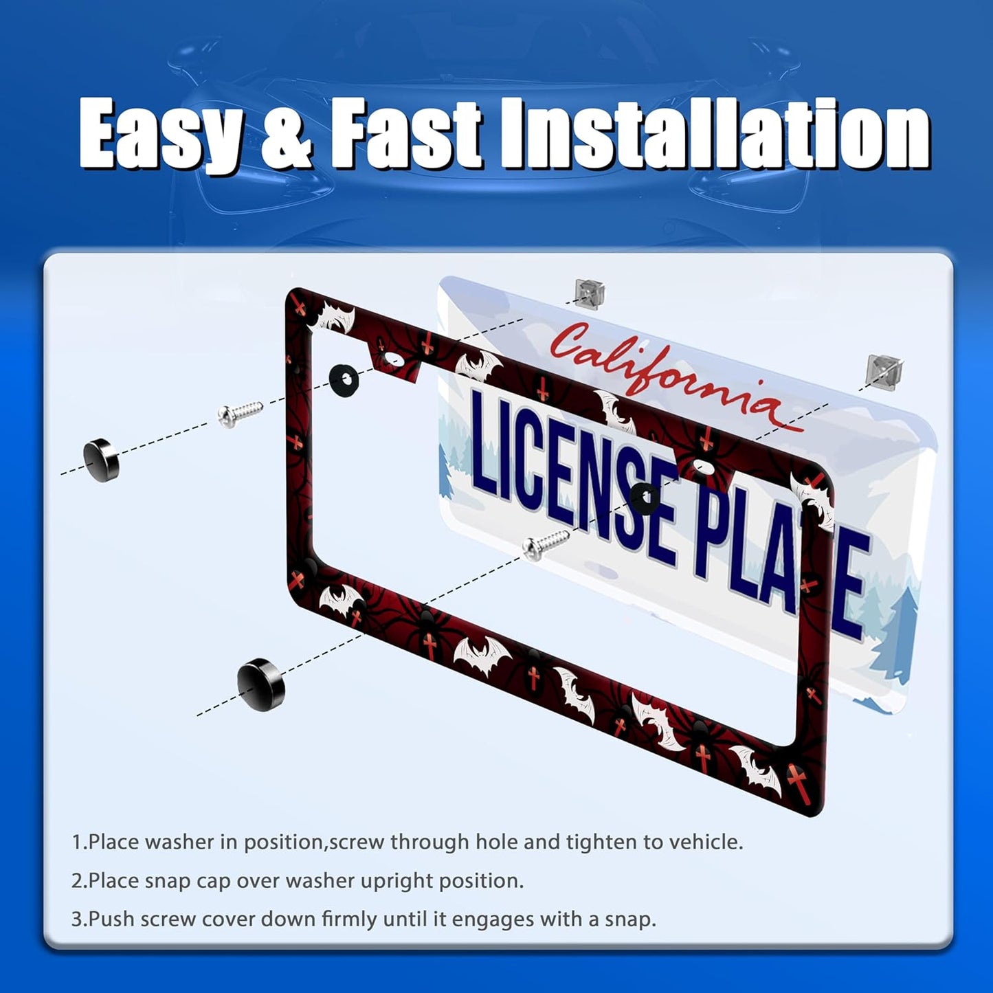 Bats License Plate Frame Spiders Web License Plate Holder Gothic Funny Car Accessories Decoration 12.3" x 6.3" for Men Women