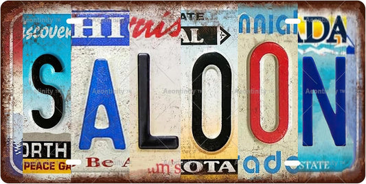 SALOON Vintage Metal Tin Sign License Plate Bar Cafe Garage Cave Home Room Wall Bathroom Farmhouse Garden Porch Patio Decor, 12 x 6 Inch