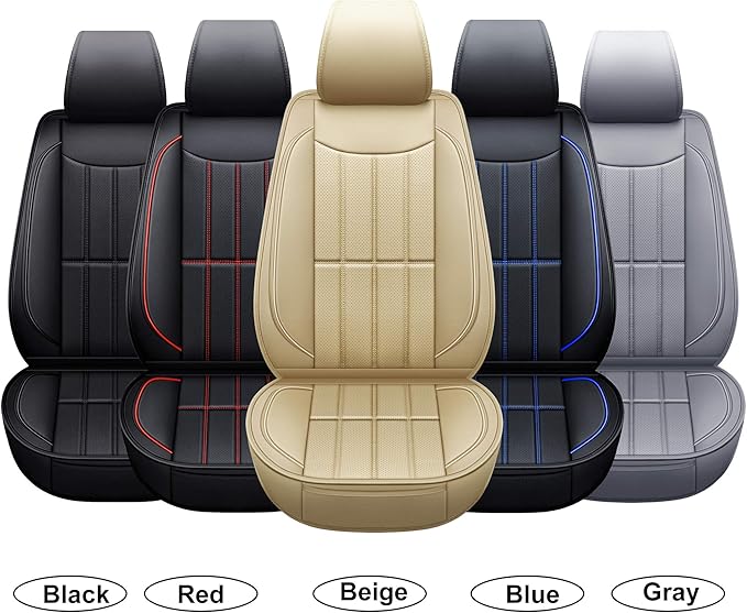 AOOG Leather Car Seat Covers for Cars SUV Pick-up Truck, Universal (Beige, Front Pair)