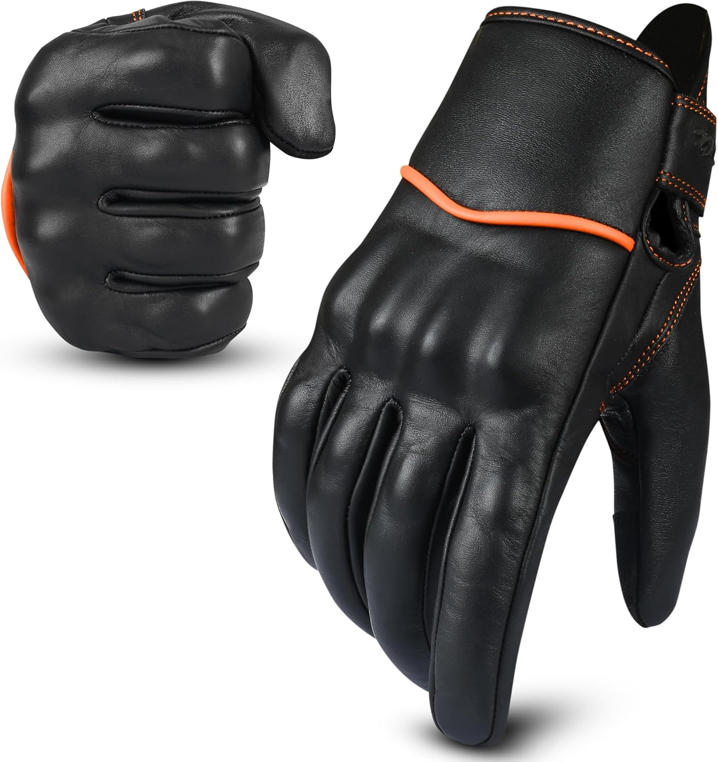 aasportx Motorcycle Gloves - Men's Leather Motorbike Gloves with Touchscreen Function - Non-Slip Pads for Men & Women
