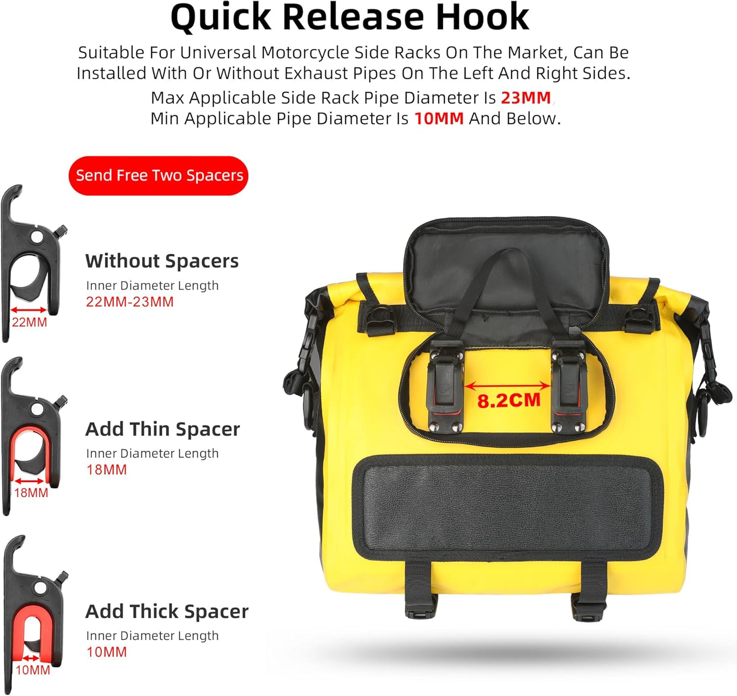 Rhinowalk Motorcycle Saddlebags, Waterproof Saddlebags, Quick Release 15L Single Side Hanging Bag Motorcycle Accessories