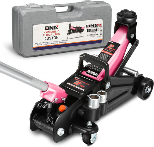 DNA MOTORING Floor Jack with Socket and Lock, Low Profile Hydraulic Trolley Jack for Cars Lift, 2 Ton (4000 lbs) Capacity, Lifting Range 5.12"-13", Pink, TOOLS-00677-PK