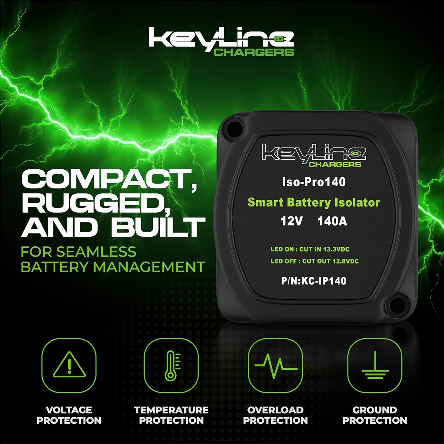 Dual Battery Isolator Kit 12V - 140 Amp Voltage Sensitive Relay (VSR) for Dual Battery Setup - Automatic Disconnect Switch for Car, Truck, RV, UTV, ATV, Marine