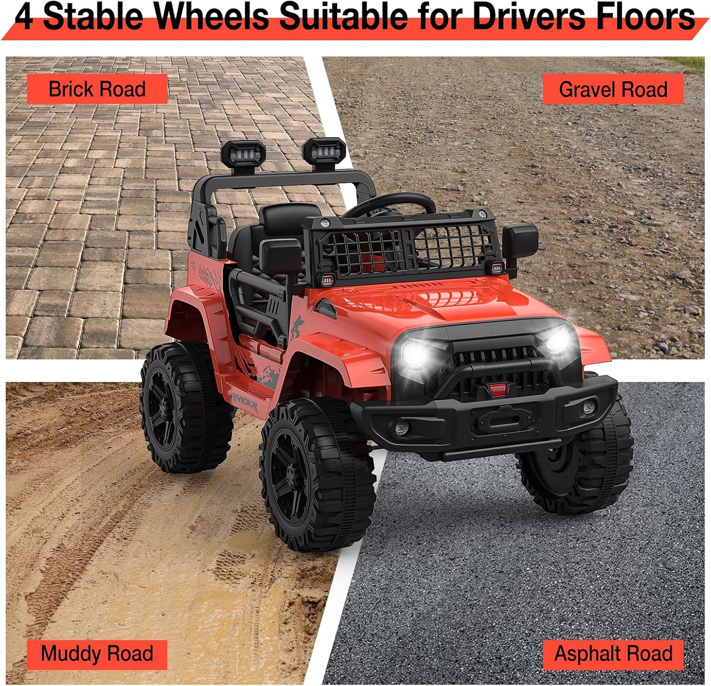 12V Kids Electric Ride On Truck Car w/Parent Remote Control, Spring Suspension, LED Lights & AUX Port | Outdoor Ride Toy for Boys Girls