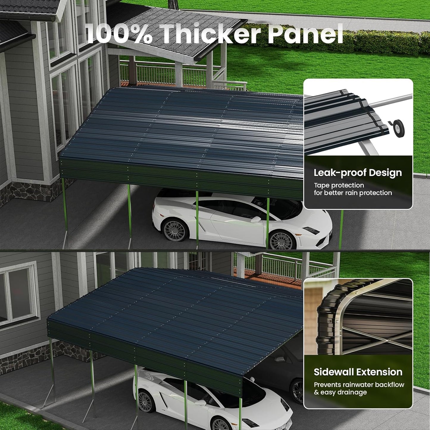 20x20ft Heavy Duty Metal Carport – Outdoor Galvanized Garage, Sturdy Structure, All-Weather Protection, Easy Assembly for Cars, Trucks, Boats, Tractors, and Outdoor Storage (Grey, 20x20FT)