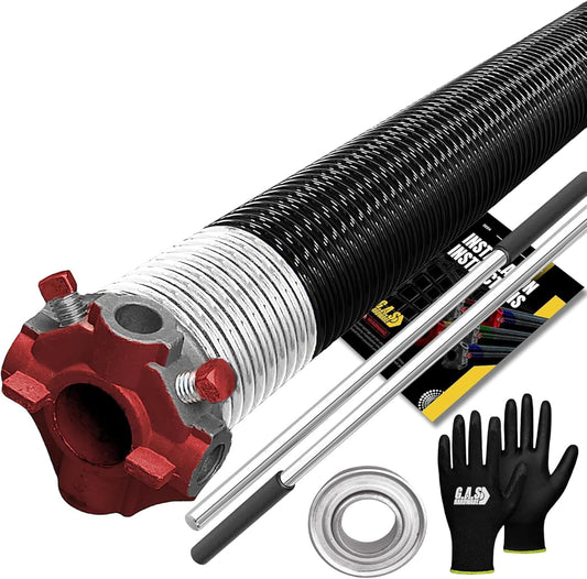 Garage Door Torsion Spring 218x1.75x29 Includes 1” Steel Bearing, Non-Slip Gloves, and Winding Bars for Left Side of Garage Door Precision E-Coating 5-Year Warranty Min. 30,000 Cycles (Red Cone)