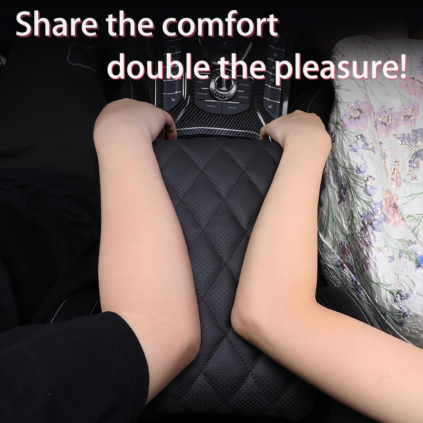 Car Center Console Cover pad Genuine Cowhide Leather,Black Armrest Box mat, Vehicle Arm Rest Cushion Protector,Memory Foam true cow Leather,Consoles Hand Rest Pillow(sizeC 15 x 10 x 2.2 inch)